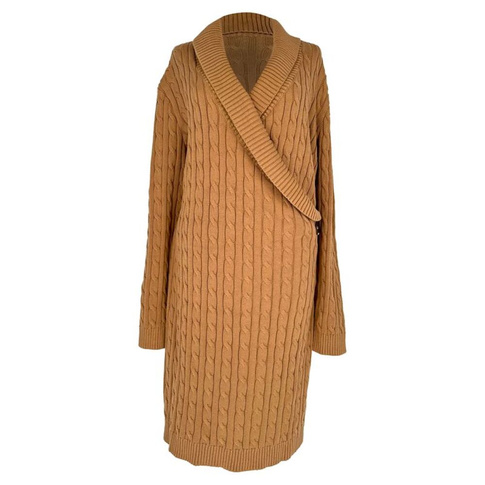 Lauren Ralph Lauren Cable-Knit Buckle-Trim Sweater Dress in Tan Cotton